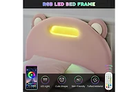 gaomon Led Twin Bed Frame with Light Pink Upholstered Adjustable Headboard, Velvet Platform, Wooden Slat Support, Noise-Free Construction, No Box Spri