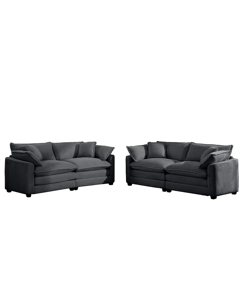 Streamdale Furniture Modern Fabric Living Room Sofa Two Piece Set, Two 2-Seater Sofas with 8 Cushion Upholstery Large Deep Seat Recliner