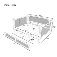 Streamdale Furniture Traditional Style Rattan Full Size Daybed with Full Size Trundle for Limited Space, Guest Room, No Box Spring Needed,Antique Waln
