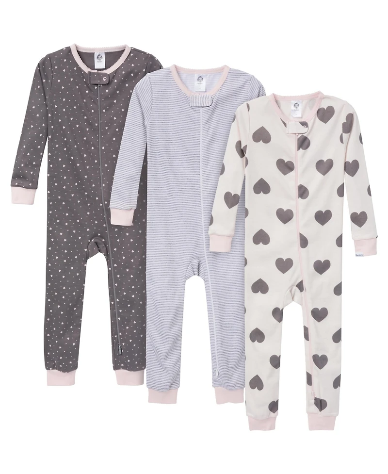Baby Girls' Snug Fit Footless Pajamas, 3-Pack
