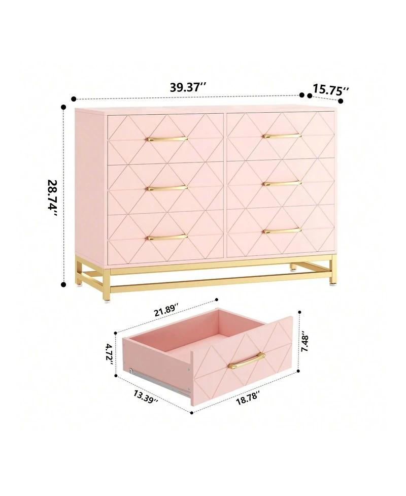 gaomon Dresser For Bedroom With 6 Drawer Double Dressers, Modern Wooden Chest, Beside Table Closet, Nursery, Living Room