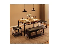 gaomon Dining Table with Benches, Kitchen Set for 4, Room Upholstered Bench and Square Stools, Metal Wood