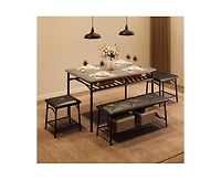 gaomon Dining Table with Benches, Kitchen Set for 4, Room Upholstered Bench and Square Stools, Metal Wood