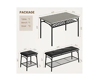 gaomon Dining Table with Benches, Kitchen Set for 4, Room Upholstered Bench and Square Stools, Metal Wood