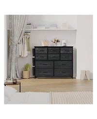 Dresser For Bedroom, 10 Drawers Fabric Storage Drawer, Dressers & Chest Of With Side Pockets, Hooks, Wood Tabletop Closet, Living Room, Ha