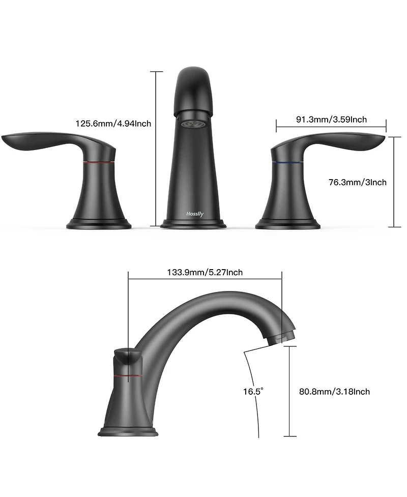 gaomon Bathroom Sink Faucet, Faucet for Bathroom Sink, Widespread Matte Black Bathroom Faucet 3 Hole