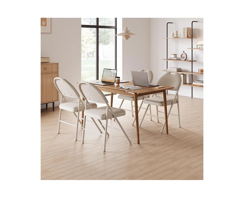 gaomon 4 Pack Folding Chair, Portable Metal Frame Padded Folding Chairs, Foldable Chairs with Linen Cushion and Back for Events Office Wedding Party,