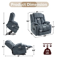 Up to 350 Lbs Power Lift Recliner Chair Heavy Duty Motion Mechanism with 8-Point Vibration Massage and Lumbar Heating