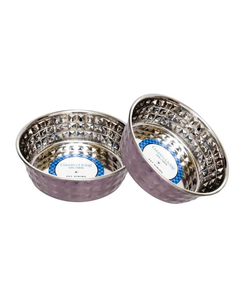 Country Living Set of 2 Hammered Stainless Steel Dog Bowls – Textured, Durable, Stylish & Functional