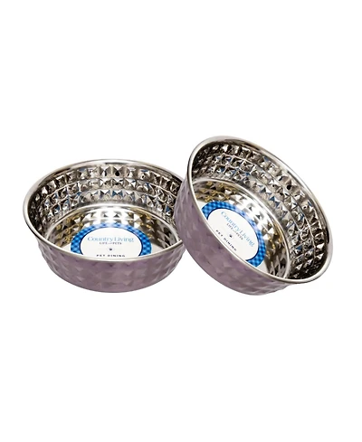 Country Living Set of 2 Hammered Stainless Steel Dog Bowls – Textured, Durable, Stylish & Functional
