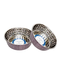 Country Living Set of 2 Hammered Stainless Steel Dog Bowls – Textured, Durable, Stylish & Functional
