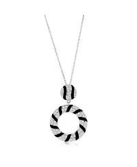 Suzy Levian Sterling Silver Pave White Cubic Zirconia Black Enamel Circle Drop Pendant