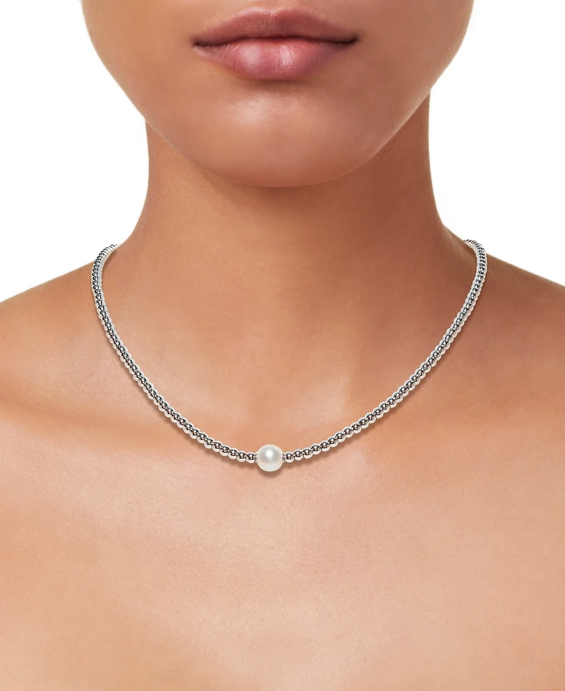 Cultured Freshwater Pearl (8-8.5mm) Stationed Bead Necklace in 14k Gold over Sterling Silver, 18" Made in Italy