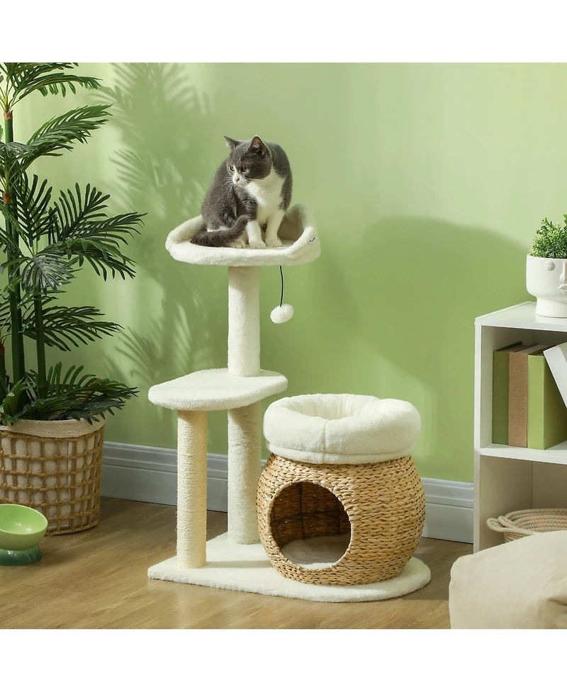 PawHut 31" Cat Tree Tower with Scratching Posts, Cat Condo, Beds & Toy Ball