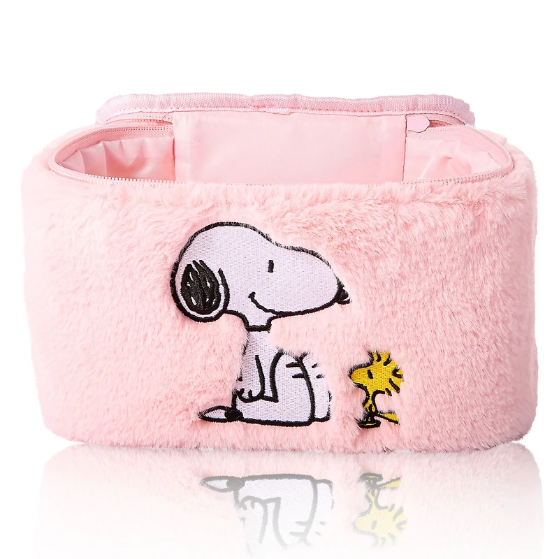 Peanuts Snoopy Fluffy Cosmetic Bag for Travel - Soft Plush Toiletry Makeup Cosmetic Jewelry Pouch