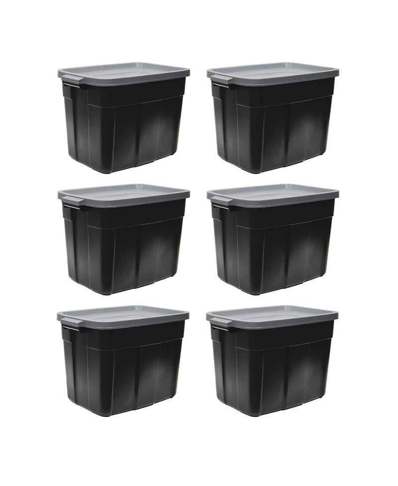 Rubbermaid Roughneck 18 Gal Storage Container Organizer, Black & Gray (6 Pack)