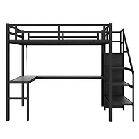 Streamdale Full Xl Loft Bed with L-Shaped Desk, Wardrobe, and Led