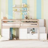 Streamdale Twin Low Loft Bed with Stair, Drawer, Shelf - Cream