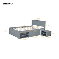 Streamdale Full Size Platform Bed With Drawer And Two Shelves, Gray