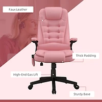 High Back Vibration Massage Office Chair with 6 Vibration Points, Heated Reclining Pu Leather Computer Chair with Armrest and Remote, Pink