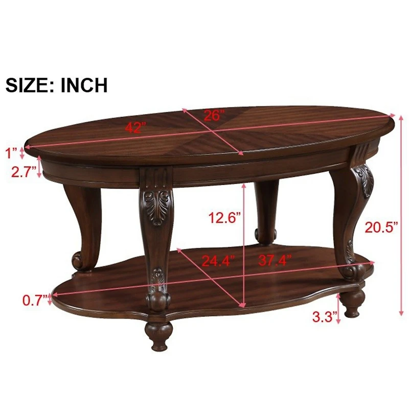 Living Room Coffee Table Set, Coffee Table & Two End Side Table 3-Piece Set for Office, Living Room, Apartment, Small Space, Easy Assembly, Cherry