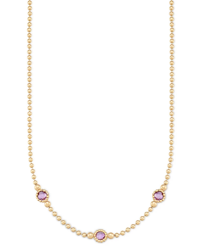 Amethyst Three Stone Bezel 18" Collar Necklace (3 ct. t.w.) 14k Gold-Plated Sterling Silver (Also available Onyx)