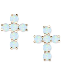 Lab Grown Sapphire Cross Stud Earrings (1 ct. t.w.) 10k White Gold (Also Grow Ruby, Pink Sapphire, & Opal)