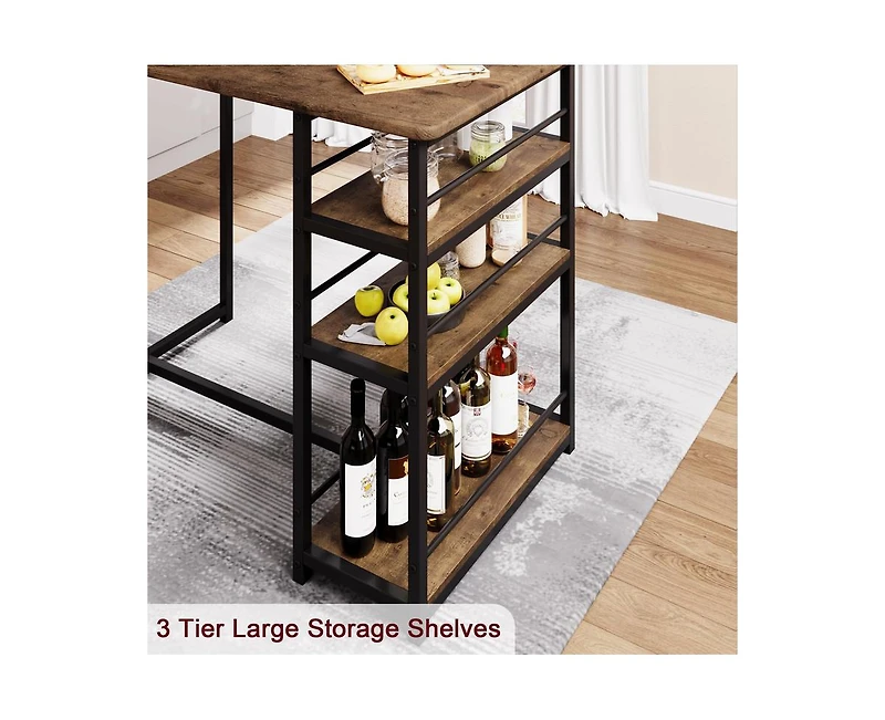 gaomon Dining Table Set for 2, Kitchen Table and Chairs with Wine Rack, Metal Frame Modern Bar Table Set with 2 Chairs