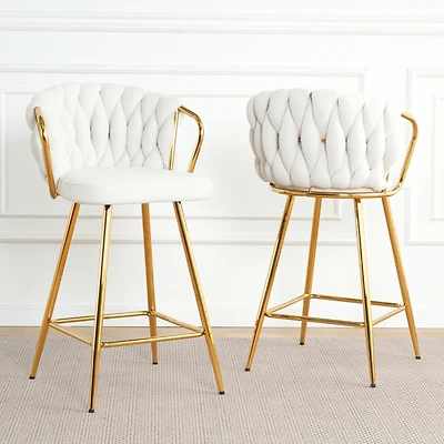 Streamdale Gold-Plated Linen Bar Chair (Set of 2)