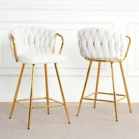 Streamdale Gold-Plated Linen Bar Chair (Set of 2)