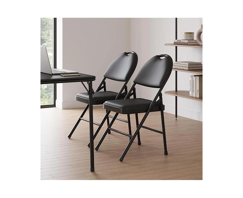 gaomon Folding Chairs 4 Pack, Portable Metal with Cushions and Non-Slip Feet Pads for Home Office, Indoor Outdoor Events