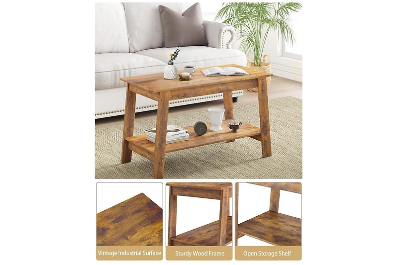 gaomon Coffee Table, 31.49'' Small Living Room Tables, 2-Tier Rustic Table for Room