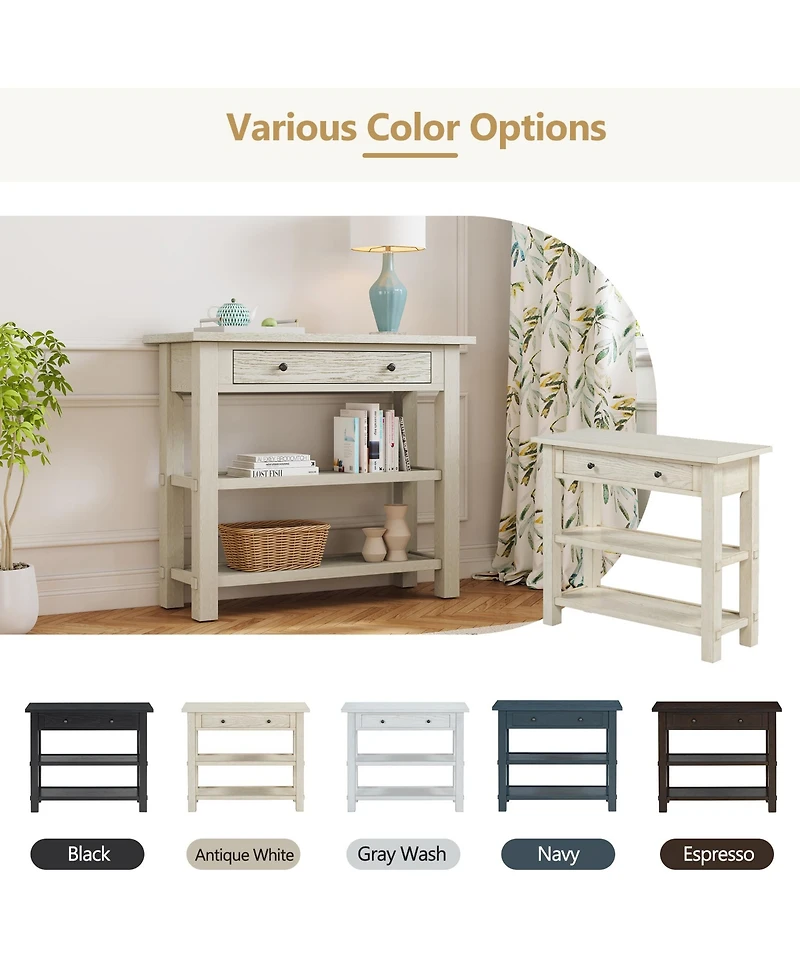 Retro Console Table with Drawer and Two Sturdy Shelves for Entryway, Living Room (Black)