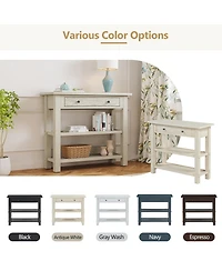 Retro Console Table with Drawer and Two Sturdy Shelves for Entryway, Living Room (Black)