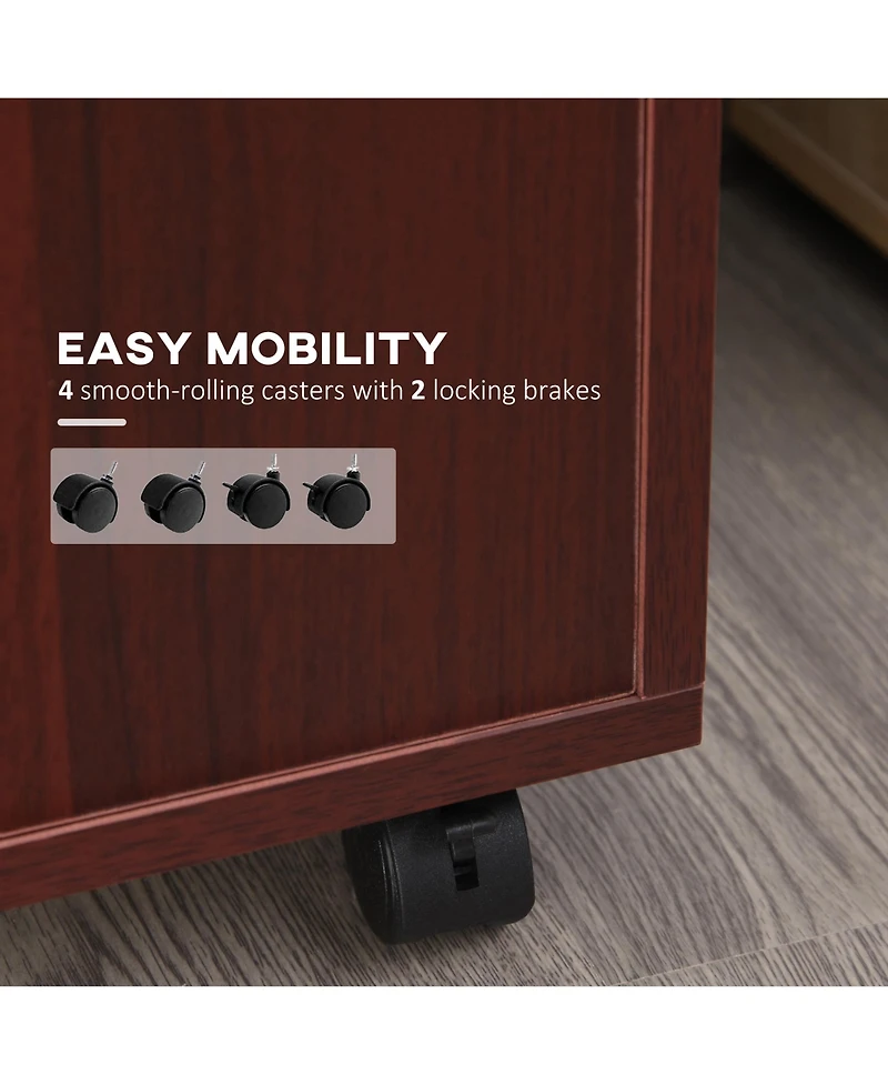 Aosom Business Mobile Storage Cabinet Organizer with Drawer and Cabinet, Printer Stand with Castors, Brown