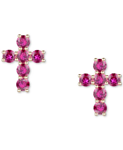 Lab Grown Sapphire Cross Stud Earrings (1 ct. t.w.) 10k White Gold (Also Grow Ruby, Pink Sapphire, & Opal)