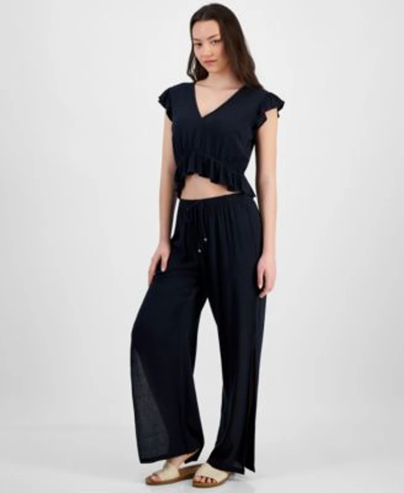 Miken Juniors Ruffled Cover Up Top Side Slit Cover Up Pants Exclusively At Macys