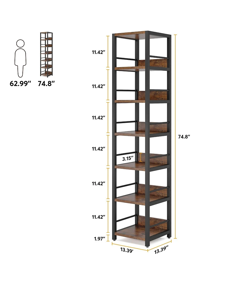 Tribesigns 75 Inch Tall Narrow Bookshelf Storage Rack Set of 2, Etagere Shelves Display Stand for Small Spaces,6-Tier Corner Shelf