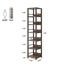 Tribesigns 75 Inch Tall Narrow Bookshelf Storage Rack Set of 2, Etagere Shelves Display Stand for Small Spaces,6-Tier Corner Shelf
