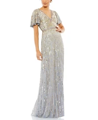 Women's Embellished V Neck Butterfly Sleeve Column Gown