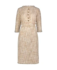Mac Duggal Women's 3/4 Sleeve Beaded Trim Patch Pocket Dress