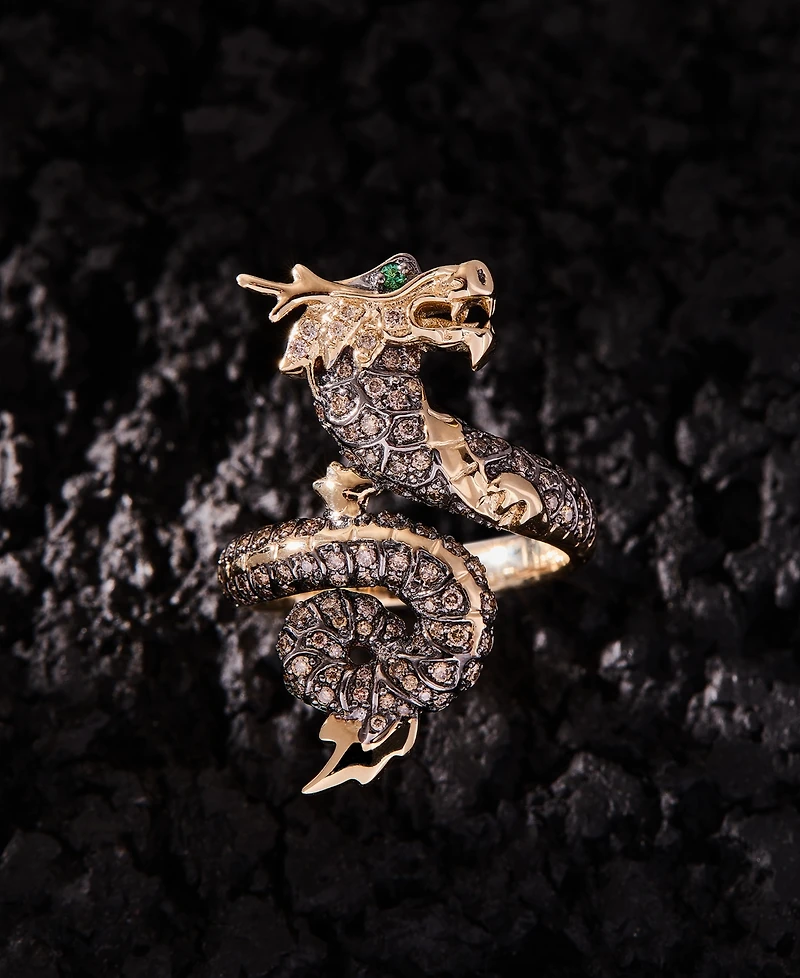 Le Vian Costa Smeralda Emerald, Chocolate Diamond & Nude Diamond Dragon Ring (1/2 ct. t.w.) in 14k Honey Gold