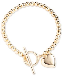 Lauren Ralph Lauren Gold-Tone Puffy Heart Charm Beaded Flex Bracelet