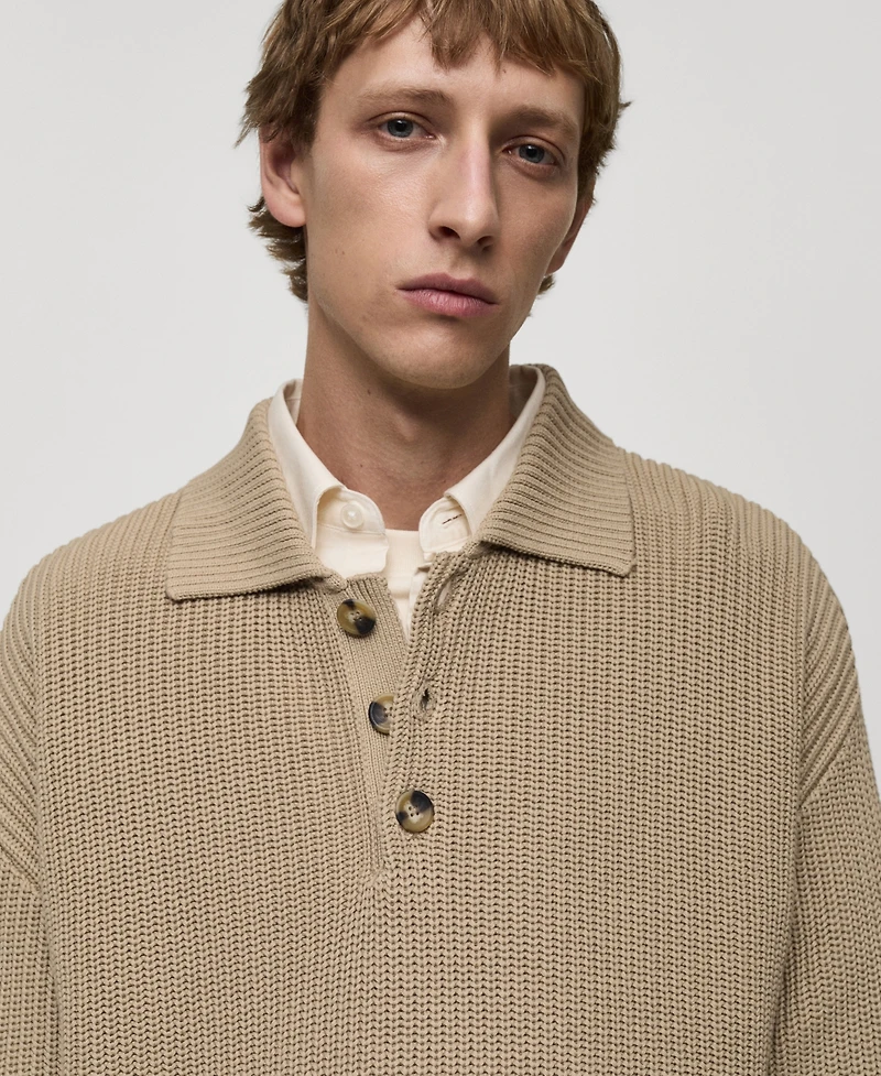 Mango Men's Chunky Ribbed Polo Sweater
