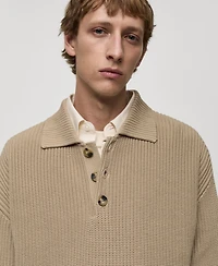 Mango Men's Chunky Ribbed Polo Sweater