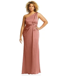 Dessy Collection Women's One-Shoulder Draped Twist Empire Waist Trumpet Gown