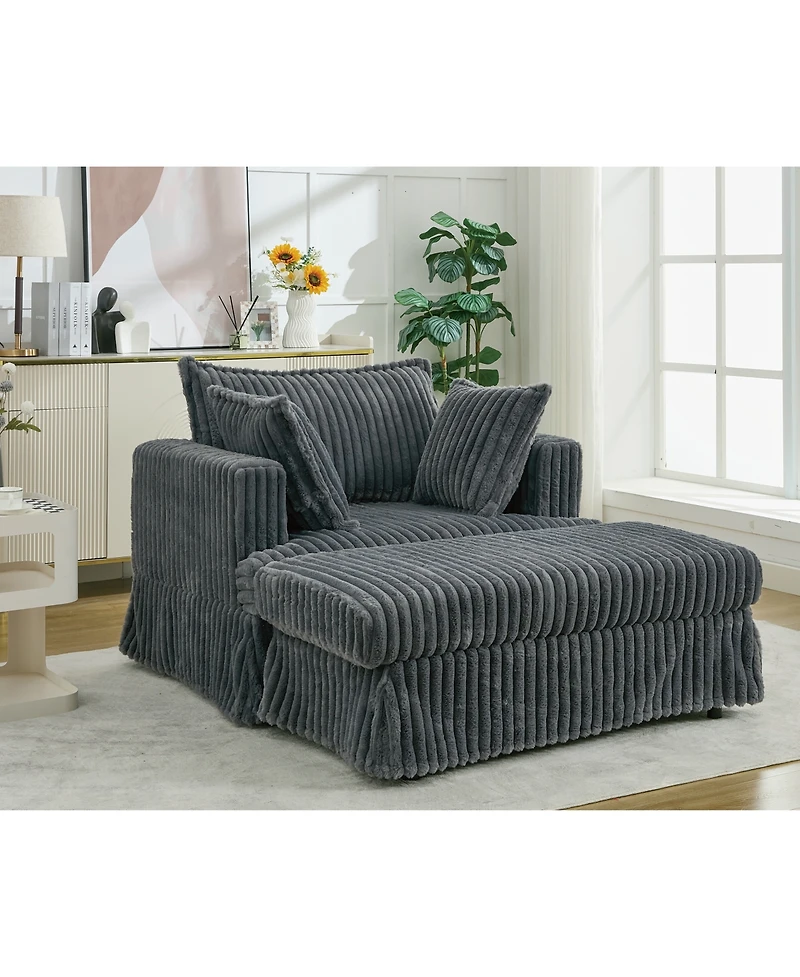 Streamdale Oversized Corduroy Chaise Lounge with Ottoman
