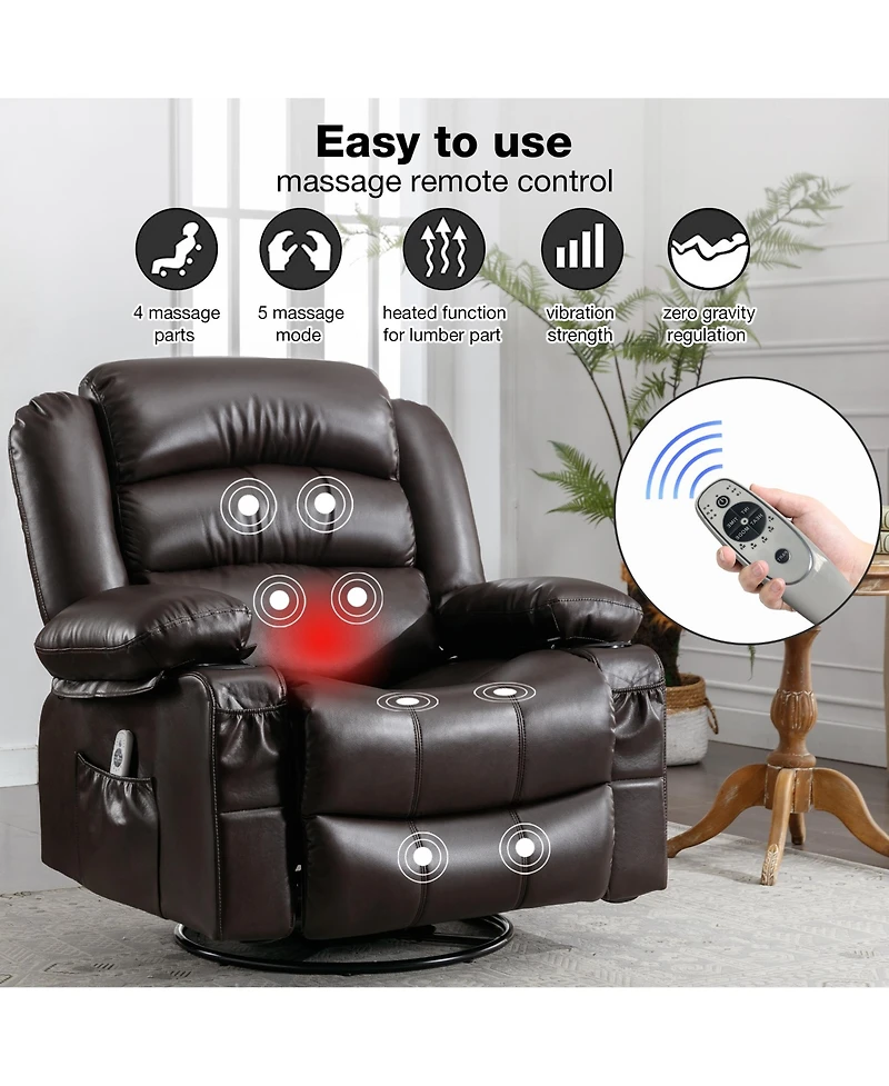 Massage Swivel Rocker Recliner Chair with Vibration Massage and Heat Ergonomic Lounge Chair
