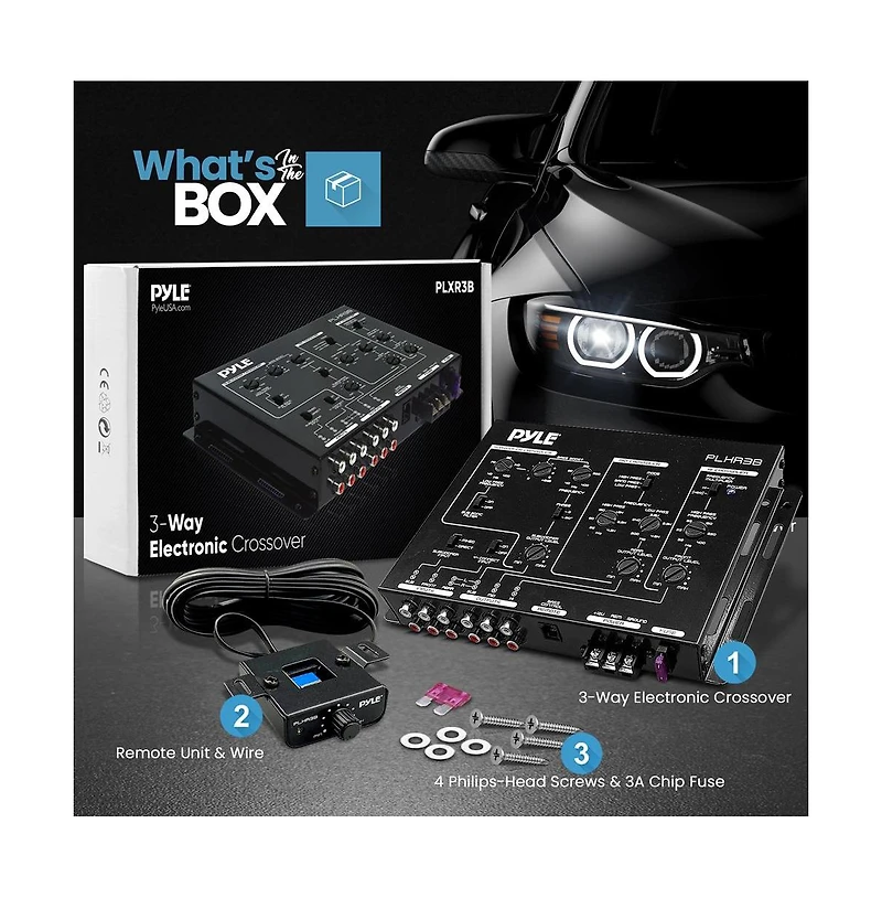 Pyle 3-Way Electronic Crossover - Remote Subwoofer Control, High/Low-Pass, 6-Channel Output, Black (PLXR3B)