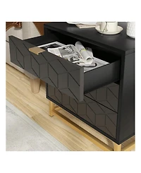 3 Drawer Dresser For Bedroom, Modern Dressers & Chests Of Drawers, Wood Chest Organizer With Metal Legs, Large Drawers Hallway